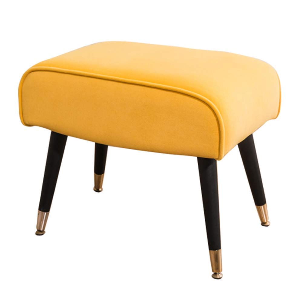 Tabouret salon en bois massif et tissu jaune : égayez votre dressing avec ce repose-pieds ottoman