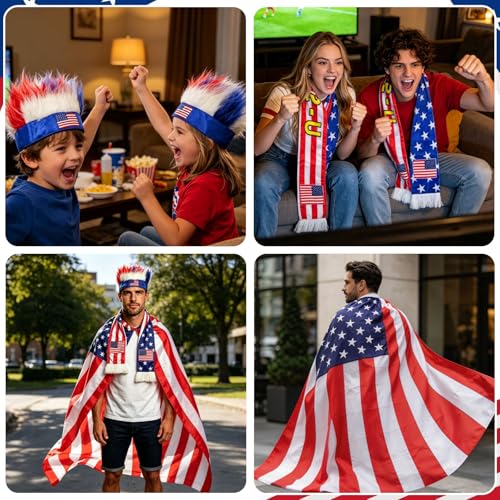 USA Soccer Fans 3Pcs Set, 2026 World Cup Cheer Outfit with Headband Scarf Poncho, Unisex Team Spirit Accessories for Games, Parades, 4th of July, Ideal for Soccer Supporters & Patriots - image 7