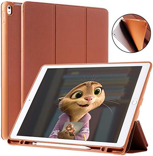 Coralov Case for iPad Pro 12.9 Inch 2017/2015 with Pencil Holder- Lightweight Soft TPU Back Cover and Trifold Stand with Auto Sleep/Wake,Protective for iPad Pro 12.9 Inch(1st & 2nd Gen) Brown