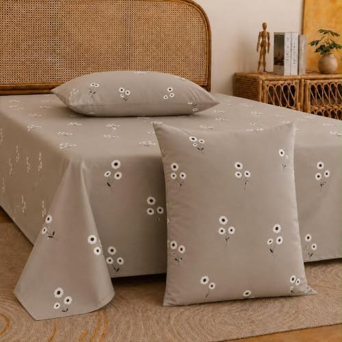 Image of Castiqa Elastic Fitted Supersoft Premium Polycotton 200TC King Size Bedsheets with 2 Pillow Covers | No Slip Bedsheet | (Cream Sm Floral, King (72x78 Upto 10 inch Mattress))