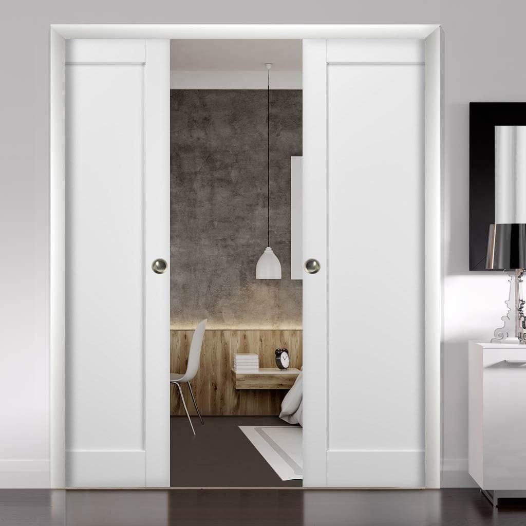 SARTODOORS Slab Barn Door Panel | Quadro 4111 White Silk | Sturdy Finished Wooden Modern Doors | Pocket Closet Sliding-42 x 96"