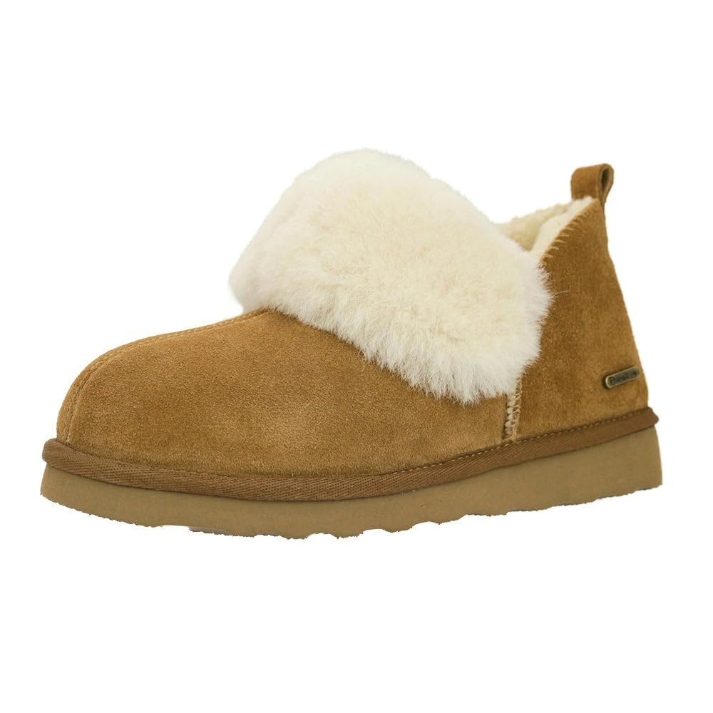 PAMIR Womens Genuine Suede Shearling Ankle Moccasin Booties Slippers Boots Memory Foam Indoor Outdoor