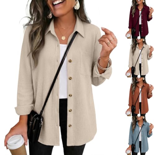 Jacket Women Waffle Knit Button Down Shacket Winter Coats Long Cardigan - image 1