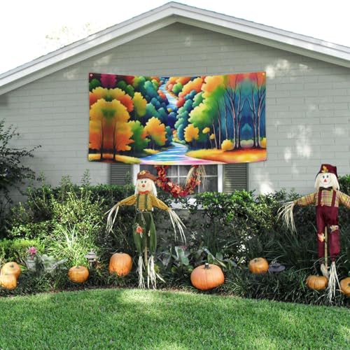 MINDBBDFJ Landscape Paint Print Banners And Signs For Outdoor/Indoor,Personalized Banner Customizable Parties Halloween Banner (180x90cm)3