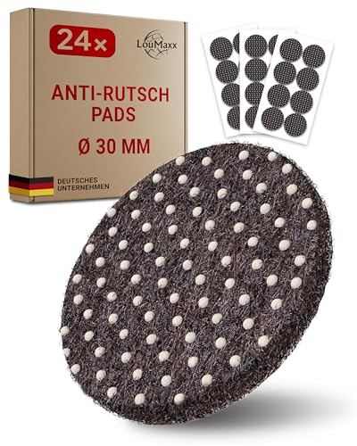 LouMaxx Antirutsch Pads selbstklebend | Anti Rutsch Pads Ø 30 mm | Rutschhemmende Möbelstopper mit extra starkem Halt – 24er Set Filzgleiter Gummi Noppen in Braun
