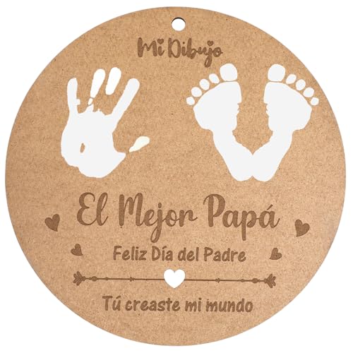 Dpkow Papá Bebé Regalo Dia Del Padre Primerizo Original, Huella Bebe Recuerdo De Madera Dibujo Regalo Para Papa Primerizo Día Del Padre Manualidad Para Colgar, Mejor Papá Feliz Día Del Padre