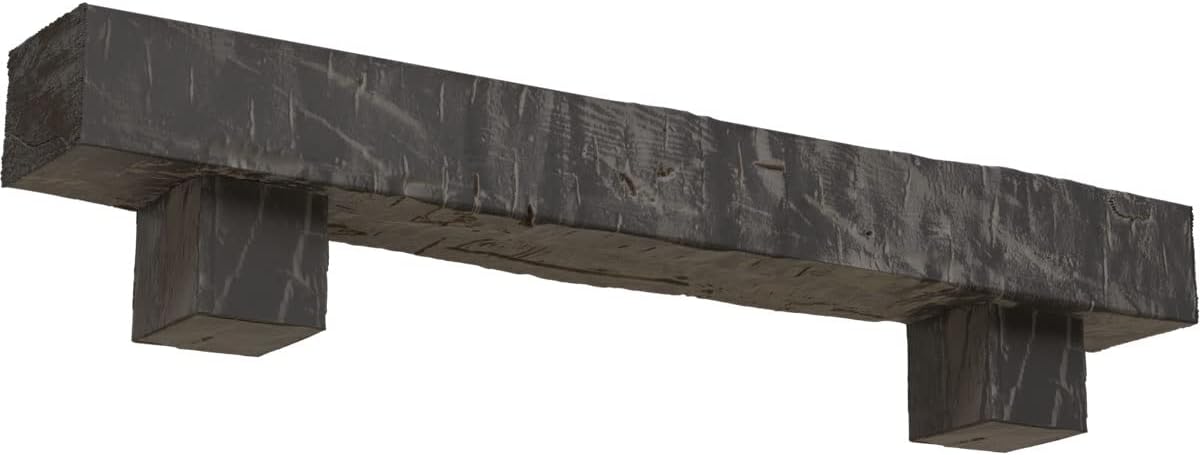 Ekena Millwork 6" H x 6" D x 36" W Hand Hewn Faux Wood Fireplace Mantel Kit w/ Alamo Corbels, Aged Cedar