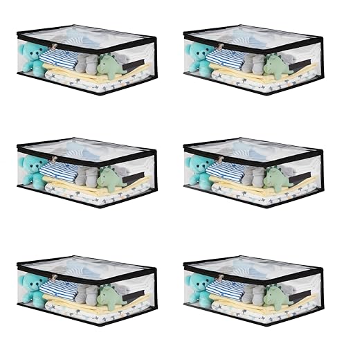 Image of Transparent Plastic Clothes Storage Bag (Pack of 6)|Clothes Organiser for Wardrobe|Organizer for Wardrobe|Saree Bags Storage|Saree Covers for Storage,18x12x6.5,inch
