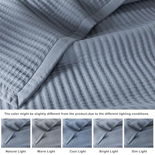 WDCOZY Dusty Blue Queen Size Quilt Set, Striped Pick Stitch Bedspread by WDCOZY - Used condition - Image 5