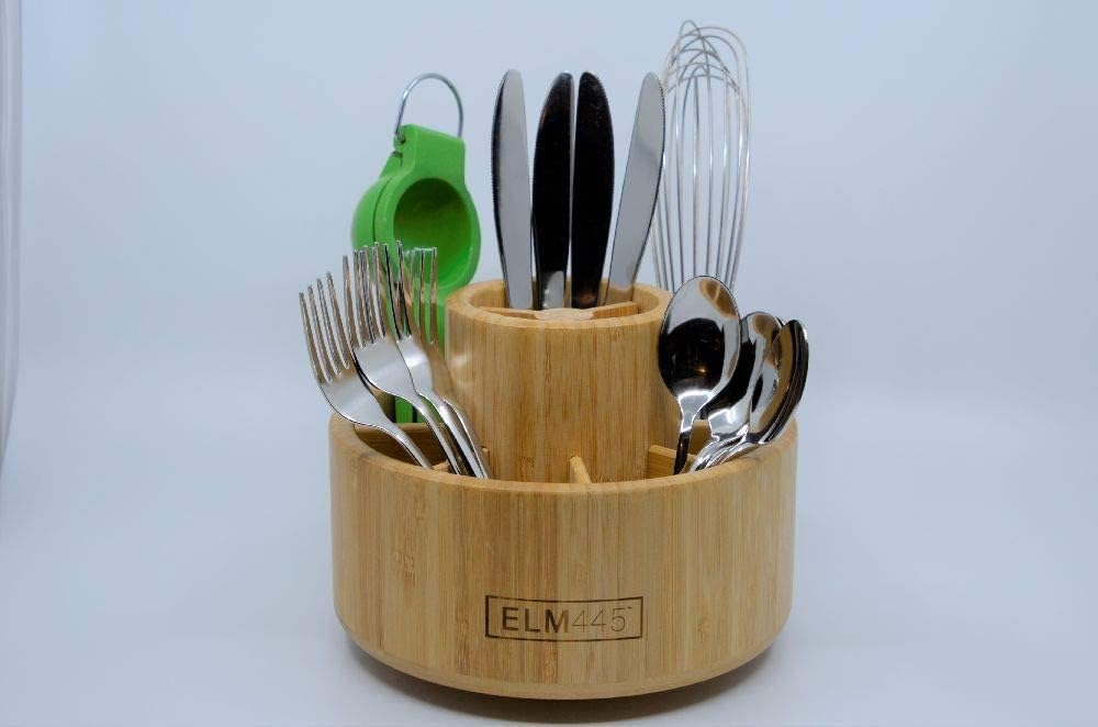 Bamboo 360-degree Rotating Holiday Candy Caddy, Organizer, Desktop Storage, School and Office Supplies, Makeup, Art Supplies, Kitchen Tools and More : Office Products