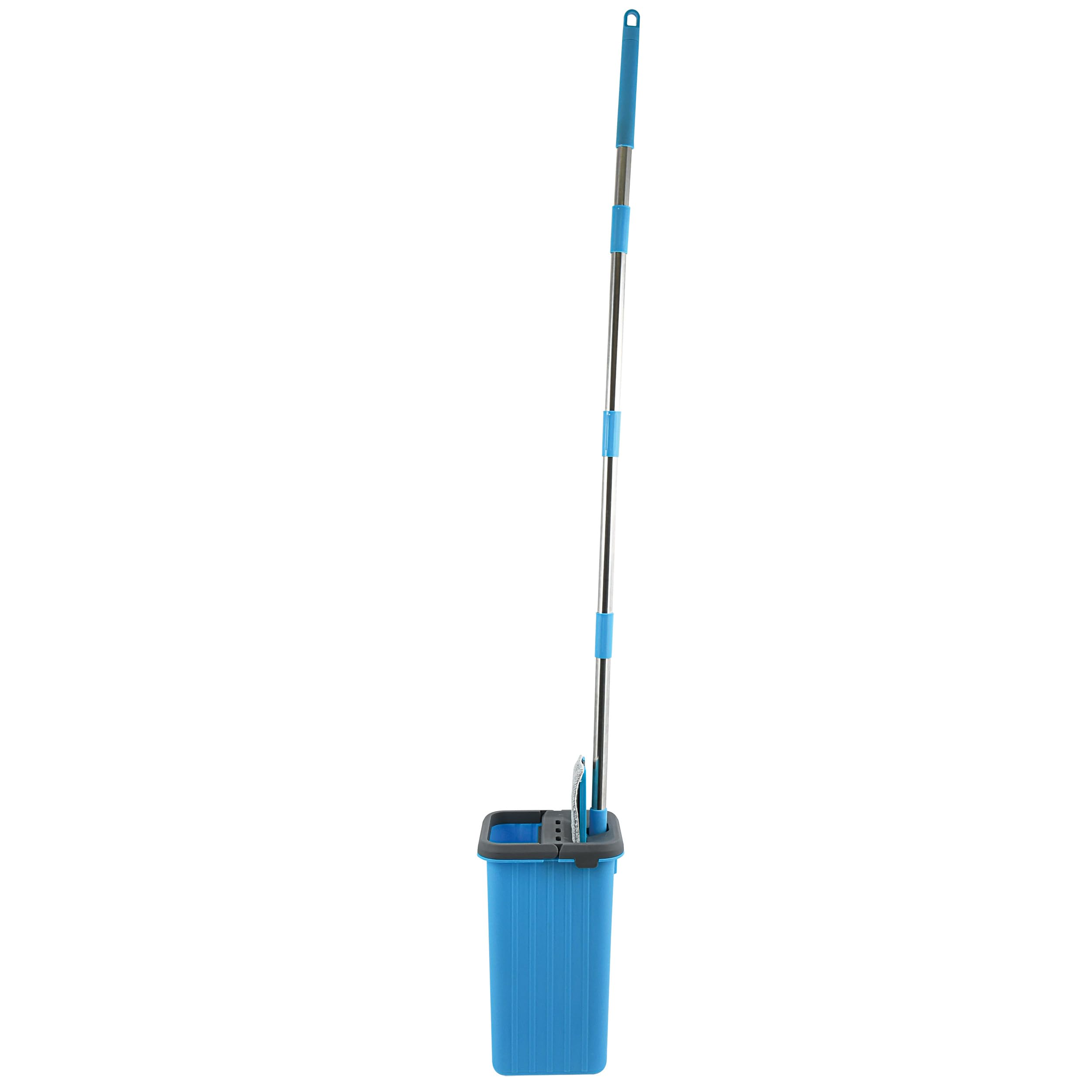 MSV Kit Balai Serpillière + Seau Essoreur 4L Auto-Nettoyage - 2 Franges Microfibre - Nettoyage Tous Sols