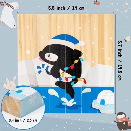Image of CJiangpo Wooden Winter Chunky Puzzles - 4 in 1 Polar Animals Puzzle Blocks Sensory Toys for Toddlers 2+ Years, Educational and Fun Building Block Stacking Winter Educational Toy Game for Boy Girl