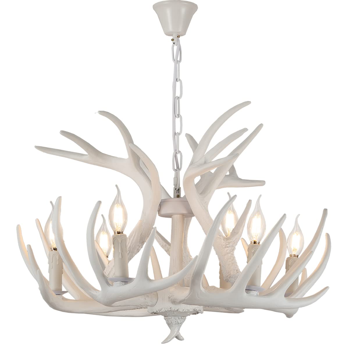 SYAXVOM White Antler Chandelier Retro Deer Chandelier Lighting, 6 Lights Horn Pendant Ceiling Light for Kitchen, Living Room