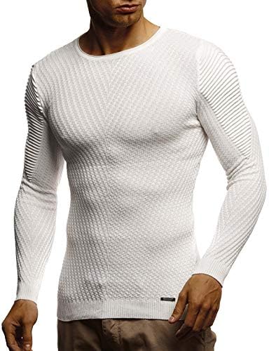 Leif Nelson Gebreide trui voor heren, ronde hals, dunne gebreide trui voor winter en zomer, coole ronde kraag, ecru, M