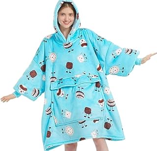 IvyH Wearable Blanket Hoodie Oversized Sherpa Hoodie Super Comfy Blanket Hoodie Fluffy Oversized Hoodie With Giant Front Pocket for Adults Women(Blue Cake)