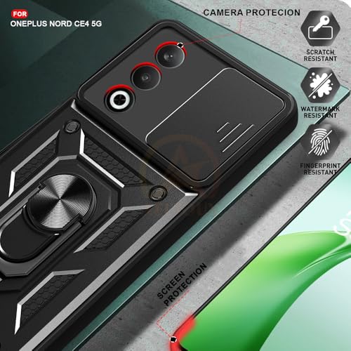 Image of Armor Bumper Back Cover Case for OnePlus Nord CE 4 5G Rotating Camera Cover, Ring Holder & Kickstand | Heavy Duty & 360 Degree Protection OnePlus Nord CE 4 5G Back Cover (Black)