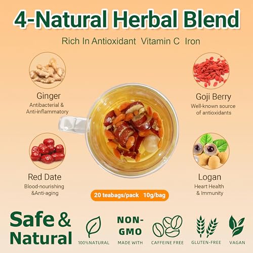 Eastrue-Ginger Goji Berry Red Date Longan Herbal Tea- Traditional Herbal Formula for Health Wellness,Organic, Caffeine-Free,No Additives,20 Tea bags 7.05oz. - Thumbnail 3
