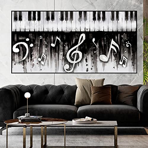 Affiches modernes musique piano noir et blanc impression sur toile decoration salon 60x120