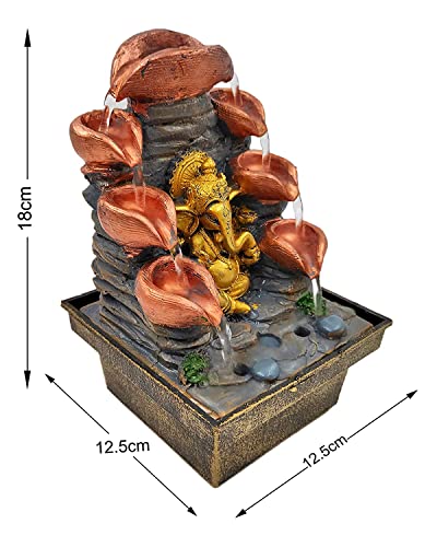 Image of GTC Beautiful Lord Ganesha Mini Waterfall Fountain Show with Electric Water Pump for Home Decoration for Diwali Birthday Anniversary showpiece (1737)