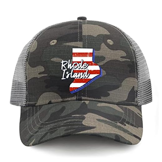 Baseball Caps American Flag in Rhode Island State Map Trucker Hat for Women Graphic Cotton Nylon Mesh for Gifts Camo