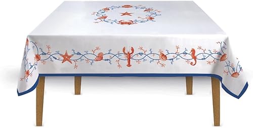 Tischdecke für 6 Personen, 145 x 180 cm, 100% Baumwolle, Meeresküste