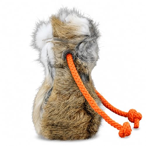 Romneys Balle à mâcher avec fourrure de lapin | Recouvert de véritable fourrure de lapin | Matériau robuste avec longue corde de lancer | Entraînement à...