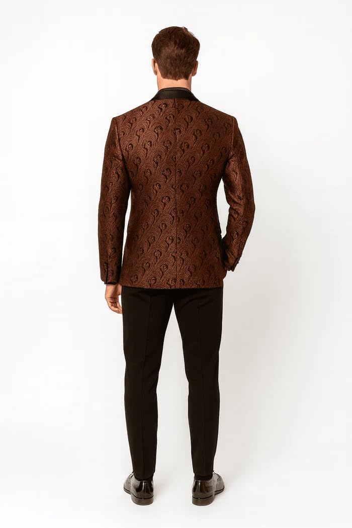 Mens Rust Copper Brick Color Paisley Tuxedo Jacket Dinner and Wedding Blazer with Black Pants Matching Bowtie