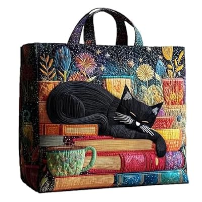 Divertente Borsa Tote Trapuntata For Donna,Borse di Tela Trapuntate,Borsa Trapuntata con Motivi Vintage,Grande capacità,riutilizzabile,spaziosa e casual,per viaggi,shopping,vita quotidiana