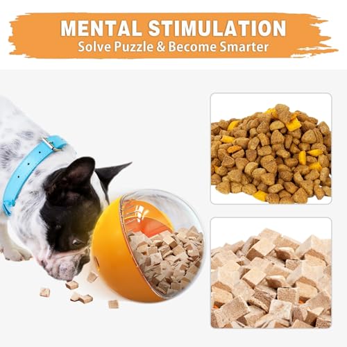 Enrichment Interactive Dog Treat Toy - Level 1 Mental Stimulation for Dogs, Dog Toys for Boredom Busy (Beginner-Orange 5.6" Squeaky Ball)