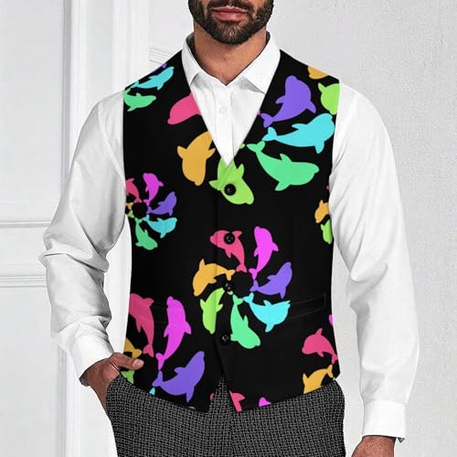 Colorful Dolphins Men's Formal Suit Vest for Business Formal Or Casual Dress Waistcoat Wedding2