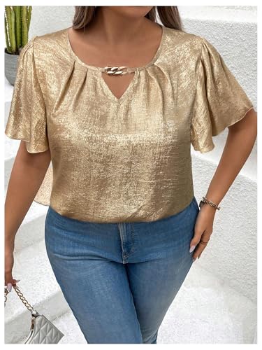 Floerns Women's Plus Size Flounce Short Sleeve Keyhole Neck Party Blouse Tops3