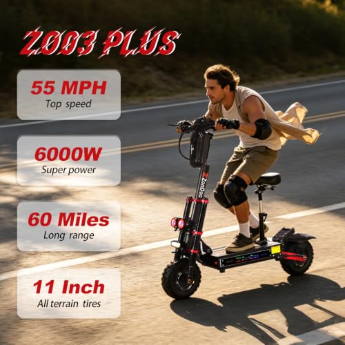 Image of 6000W Electric Scooter Dual Motor Up to 55 MPH, 60V35Ah Battery 60 Miles Long Range, Dual Suspension and Hydraulic Disc Brakes, Fat Tires NFC Unlock Fast Electric Scooter with seat & Damper