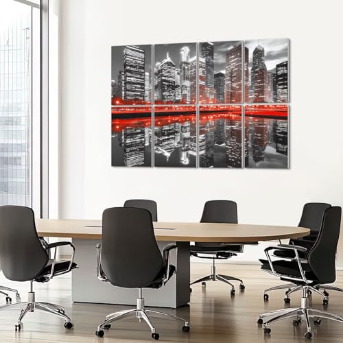 8 Pack Paneles Acústicos Decorativos Absorbentes de Sonido Vista Nocturna de Chicago Skyline en Negro y Rojo 48"x32" miniatura 7