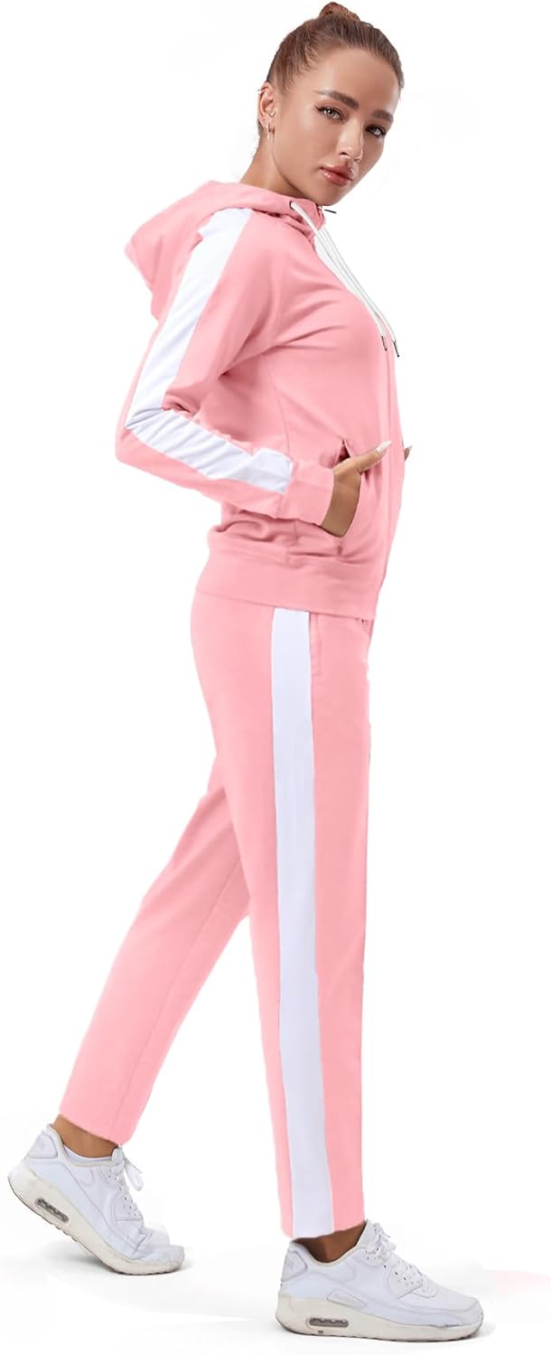 TEZO Womens Full Zip-Up Hoodie Tracksuit Set Long Sleeve Casual Jogging Suits Workout Gym 2 Piece Outfits with Pockets - Image 5