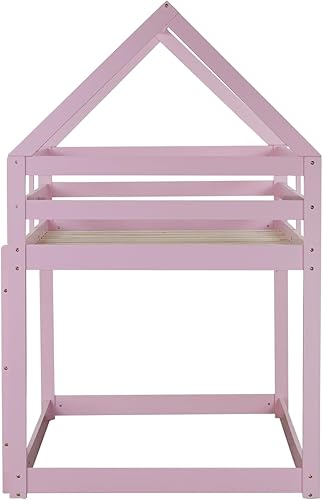 Miniatura 90 de Litera baja individual sobre individual, base de cama de madera maciza con escalera y barandillas de seguridad, literas individuales para niños y