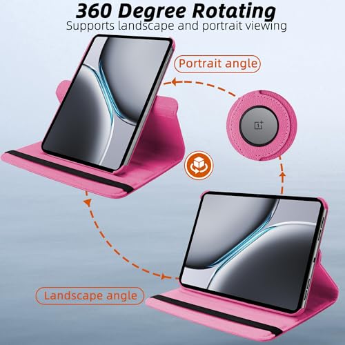 Image of TGK 360 Rotatable Smart Flip Case Cover for OnePlus Pad 2 12.1 inch Tablet (Hot Pink)