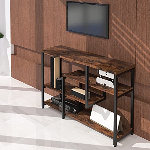 LAVIEVERT 4-Tier Console Table, Industrial Narrow Long Sofa Table with Open Storage Shelves for Living Room, Entryway, Hallway, Foyer - Rustic Brown, 47 Inch