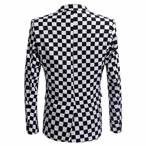 Men's Black and White Checkerboard Blazer One Button Suit Jacket for Daily Party2