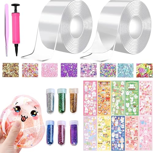 Nano Tape Bubbles Set 38 Stück Nano Tape DIY Craft Kit Nano Doppelseitiges Klebeband Blowing Bubble Tape Nano Klebeband mit Pailletten Aufkleber Bubble Tape Set für Party Geschenke