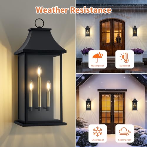 Image of 28'' Large Outdoor Light Fixture, 1 Pack Modern Black Exterior Wall Lantern