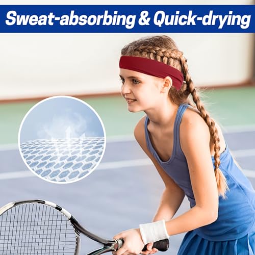 Image of 6Pcs Kids Sports Headbands, Soft Athletic Sweatbands for Boys Girls, Sweat Wicking Soccer Headbands, Wide Elastic Hairband for Youth Baseball Football Yoga Workout