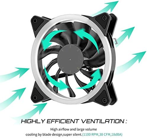 upHere 120mm RGB LED Computer Case PC Cooling Fan, ultra Quiet High Airflow Adjustable Color LED Case Fan with remote controller- 3 Pack (RGB123-3)
