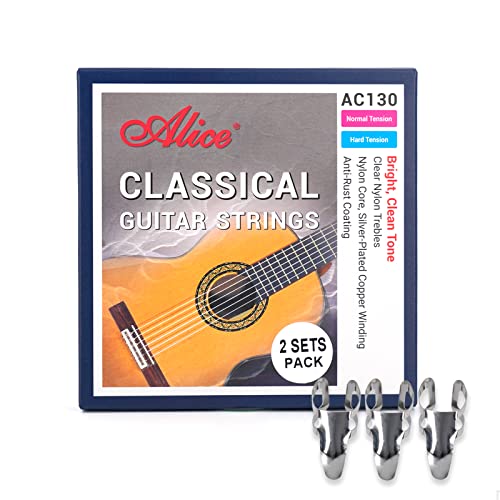 Alice 2 Set Nylon Classical Guitar Strings With Stainless Steel Metal Finger Picks (6Pcs) #TOP7