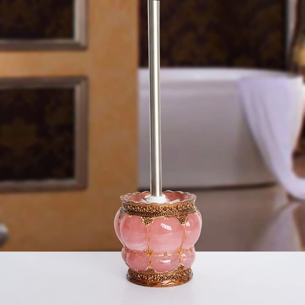 Tyuhduyur Pink Resin Lantern Toilet Brush, Compact Freestanding Resin Toilet Bowl Brush And Holder For Bathroom Storage, Deep Cleaning (Color : Gold) (Pink)