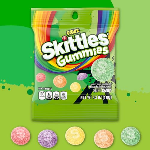 Image of SKITTLES Gummies Sour Tart Gummy Candy, Bulk Candy, Party Supplies, 4.2 oz Bags (Pack of 12)