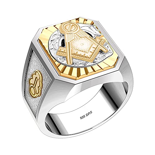 US Jewels Masonic Customizable Men's 925 Sterling Silver With 10k or 14k Yellow Gold G Master Mason Ring4