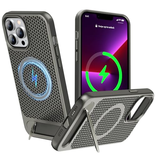 ZHOGTNEG for Magnetic Heat Dissipatio case for iPhone 13/14, for MagSafe, Cooling Drop Protection, Adjustable Kickstand case, Ice Armour Cool Matte Material - Grey