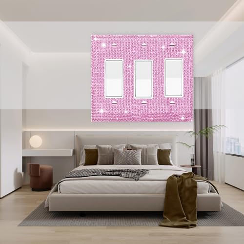 Image of Shiny Pink Rhinestones Light Switch Cover Decorative Outlet Covers Wall Plate Triple Toggle Switch Plates And Outlet Covers Rhinestone Wall Plate Cover Decorative