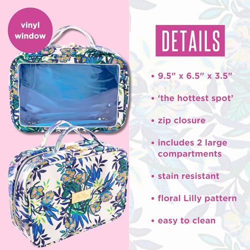 Lilly Pulitzer Cosmetic Case with Two Zippered Pockets, Vinyl Window, and Handles, Easy to Clean Travel Toiletry Bag, Travel Makeup Bag with Gold Details, The Hottest Spot2