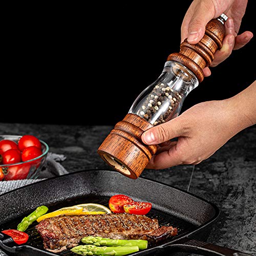 Wood Pepper Grinder Mill, Manual Salt And Pepper Mills Refillable With Visible Window, Pepper Shakers, Salt Mill, Adjustable Coarseness Fine To Coarse, 8.6 Inches (1 Pack) #TOP6